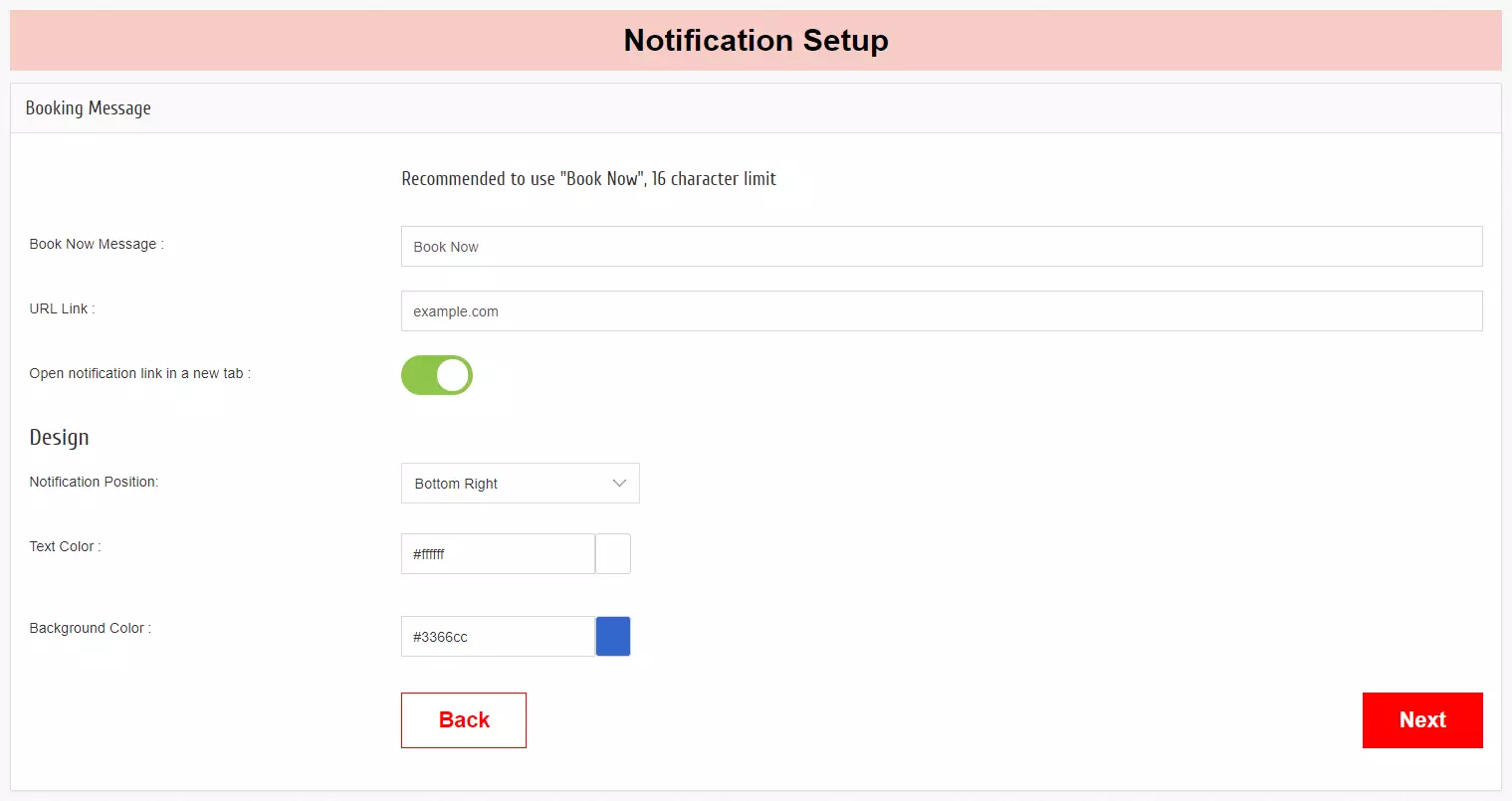 Book Now Notifications Setup