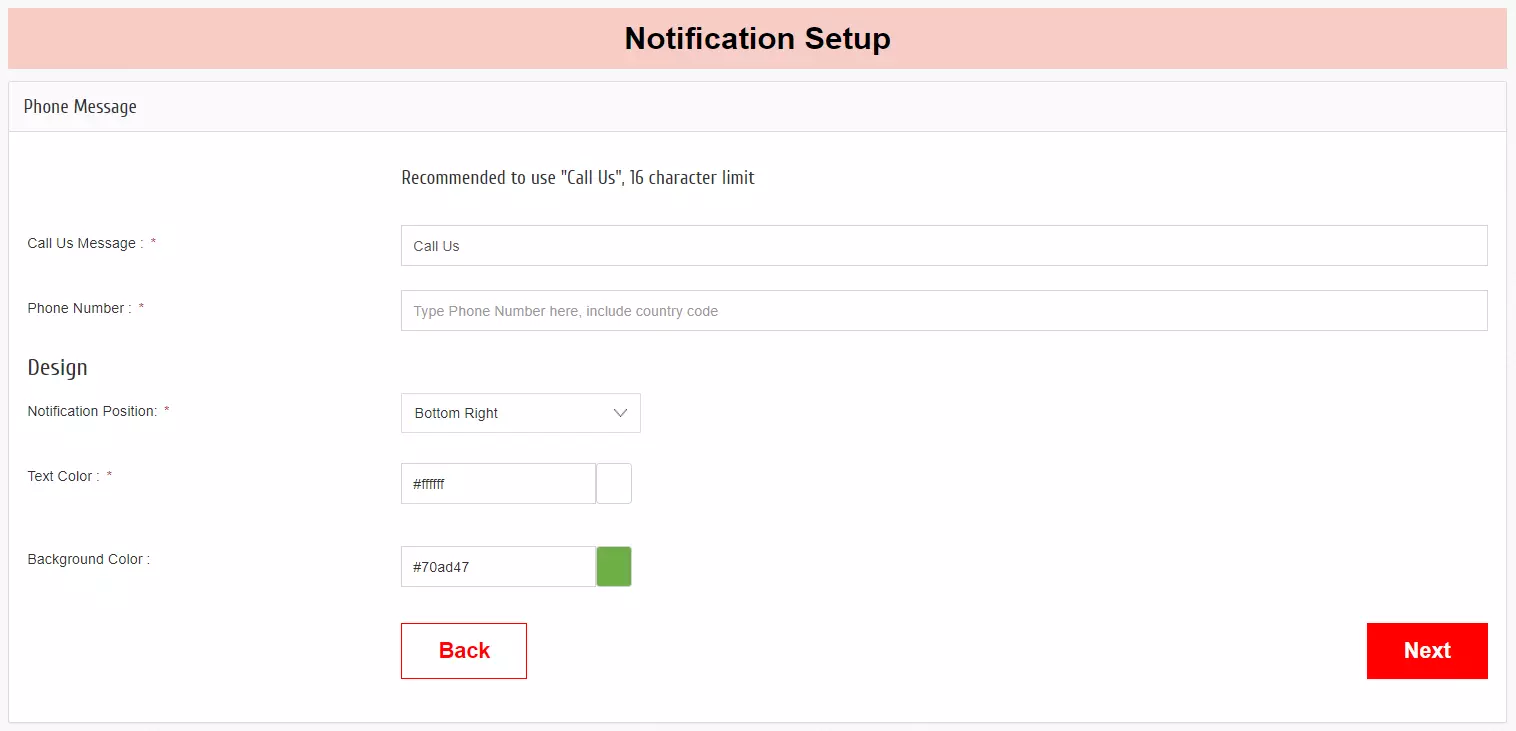 Call Now Notifications Setup